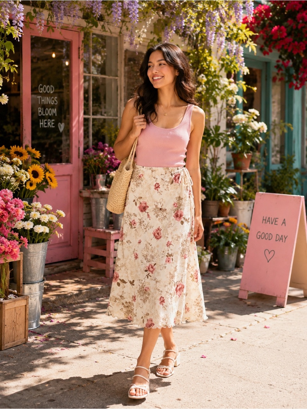JKLA California Cottagecore Floral Midi Skirt Size Medium